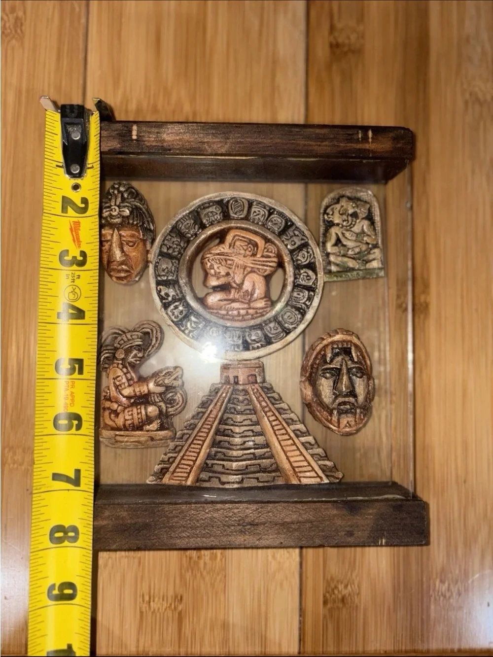 Handcrafted Aztec Pyramid Wall Plaque in Brown and Tan